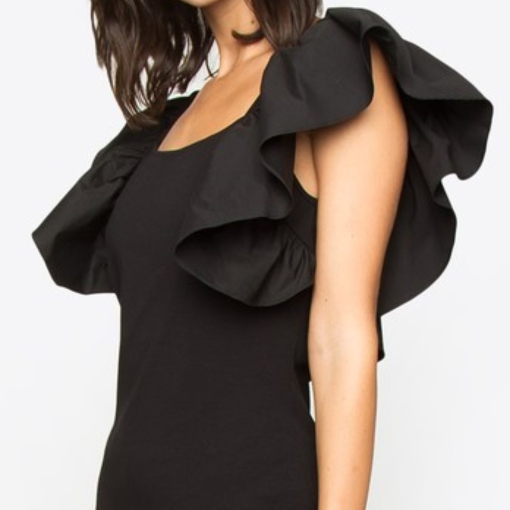 LBD Pollie Ruffle Sleeve Black Dress - Picture 2 of 5